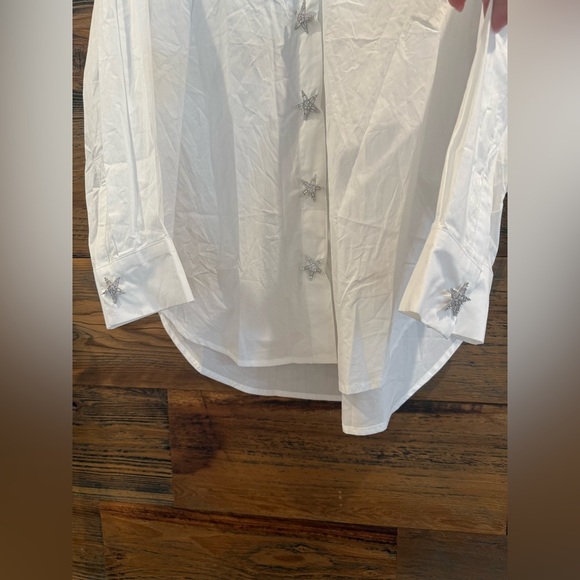 English Factory White Crystal Button Embellished Star Button Down Shirt - Picture 12 of 14